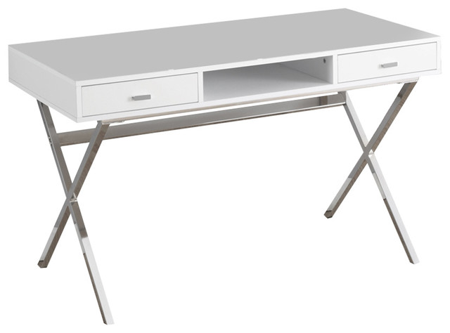 Computer Desk, Home Office, Laptop, 48"L, Work, Metal, Glossy White