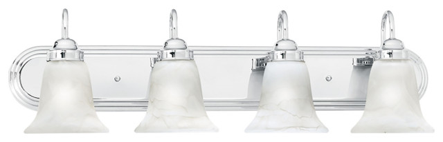 Homestead 4-Light Wall Lamp, Chrome With Alabaster Glass