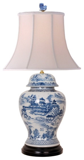 Beautiful Chinese Blue And White, Blue And White Porcelain Temple Jar Table Lamp