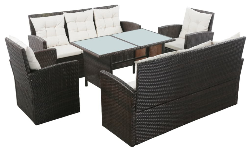 vidaXL 5 Piece Patio Lounge Set with Cushions Poly Rattan Black Garden Sofa  - Tropical - Outdoor Dining Sets - by vidaXL LLC | Houzz