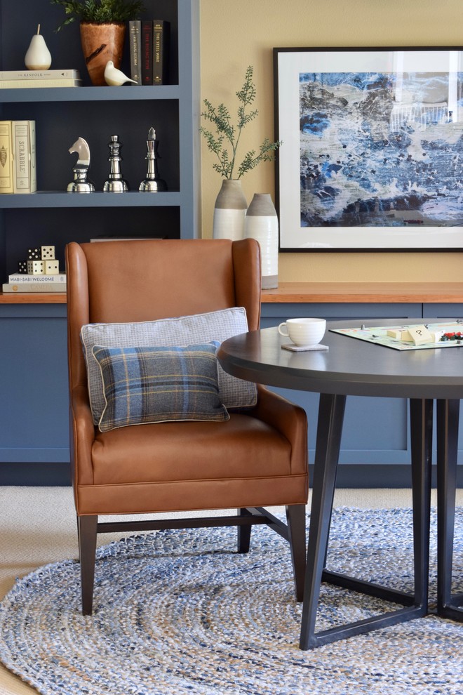 Example of a transitional built-in desk carpeted and beige floor home design design in Seattle with beige walls