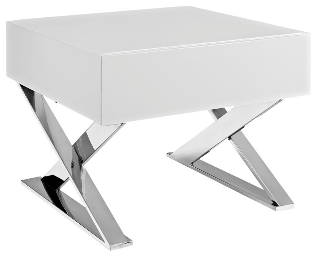Sector Stainless Steel Nightstand, White