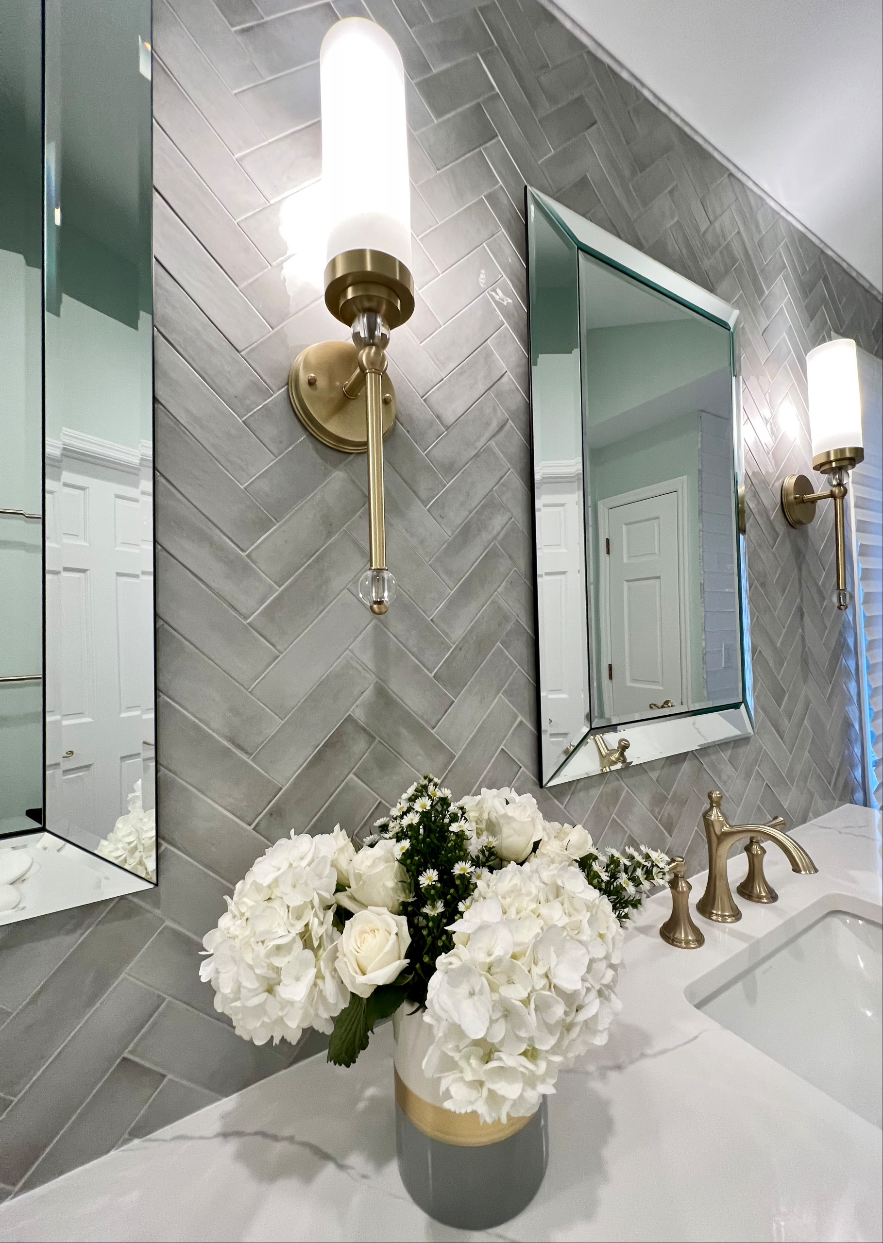 Gorgeous Herringbone Tile Master Bathroom