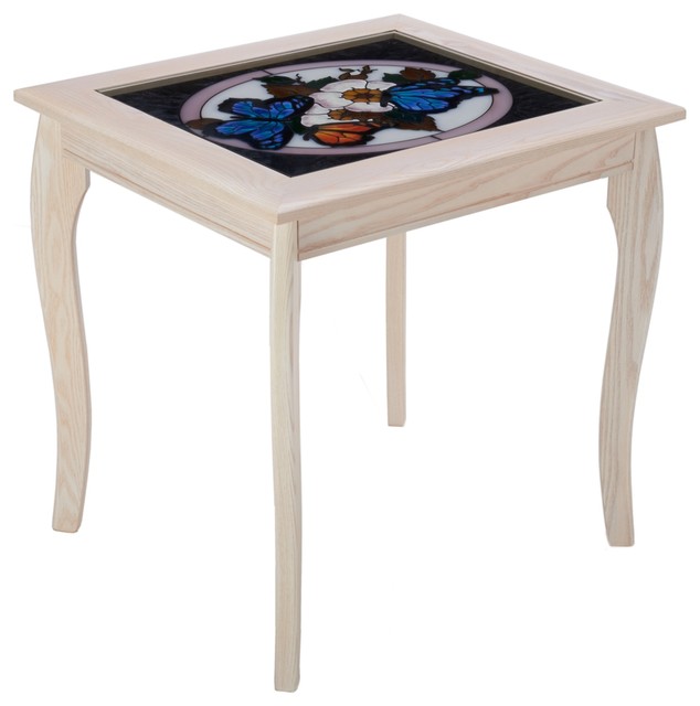 Beach And Sunroom White Glass Top End Table