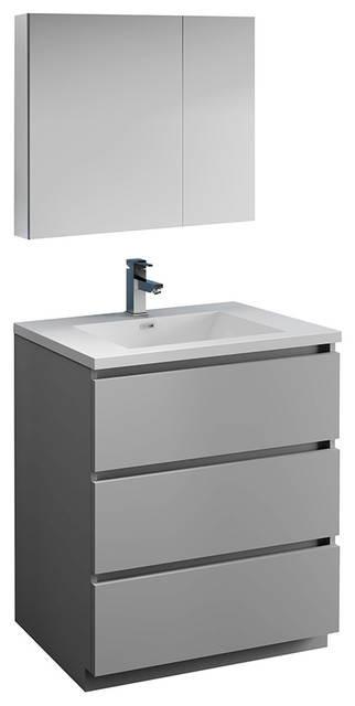 Lazzaro 30 Gray Free Standing Bathroom Vanity With Medicine Gray Free Standing Bathroom Vanity