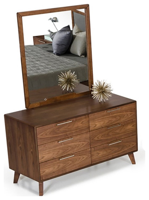Limari Home Soria 6-Drawer Mid-Century Wood & Stainless Steel Dresser in Walnut
