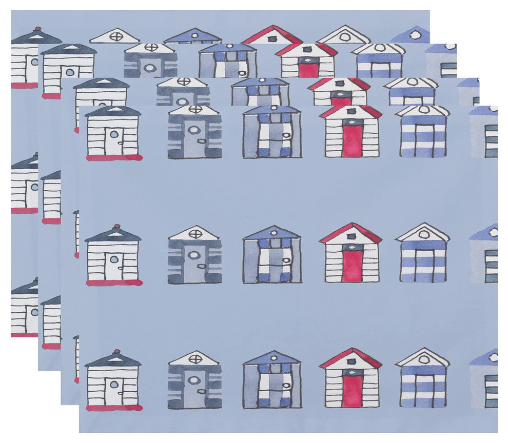18"x14" Multi Beach Hut, Stripe Print Placemats Beach Style