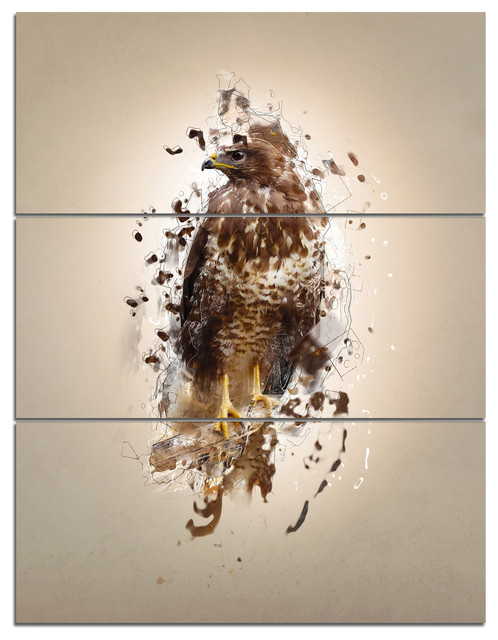 Abstract Falcon On Branch Animal Canvas Wall Art 28x36 3 Panels