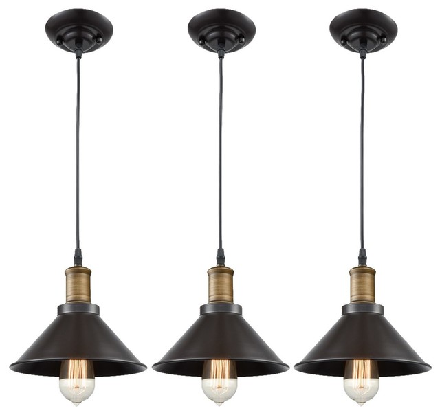 Vintage 3-Light Pendant Fixture Industrial Edison Rubbed Bronze Modern Lighting 