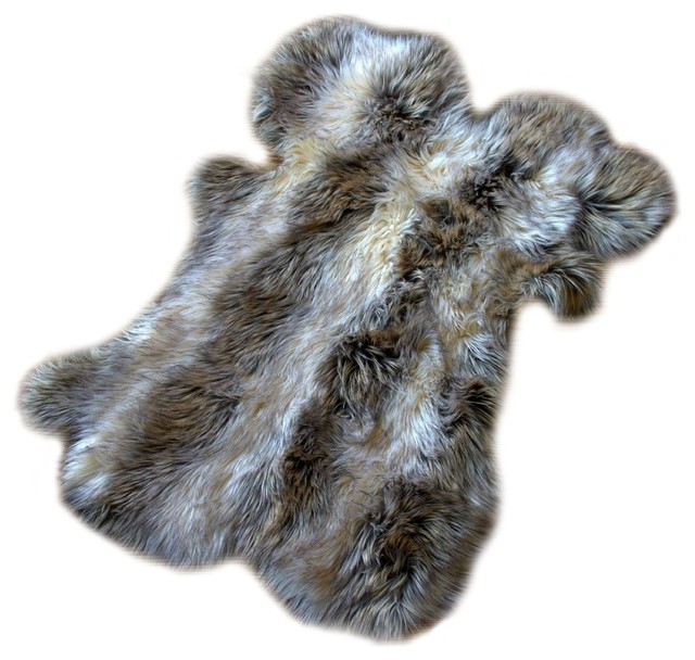 Faux Fur Pelt Gray Stripe Wolf Throw, Authentic Animal Skin Rugs