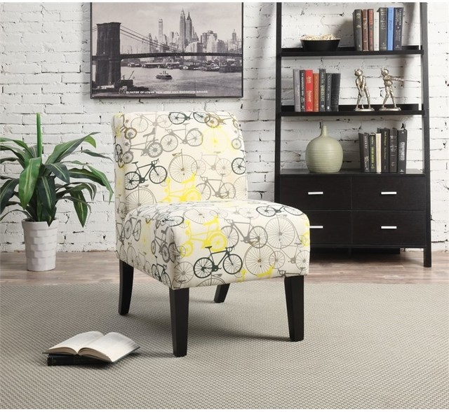 ACME Ollano Fabric Accent Chair with Bike Pattern in Beige and Dark Brown