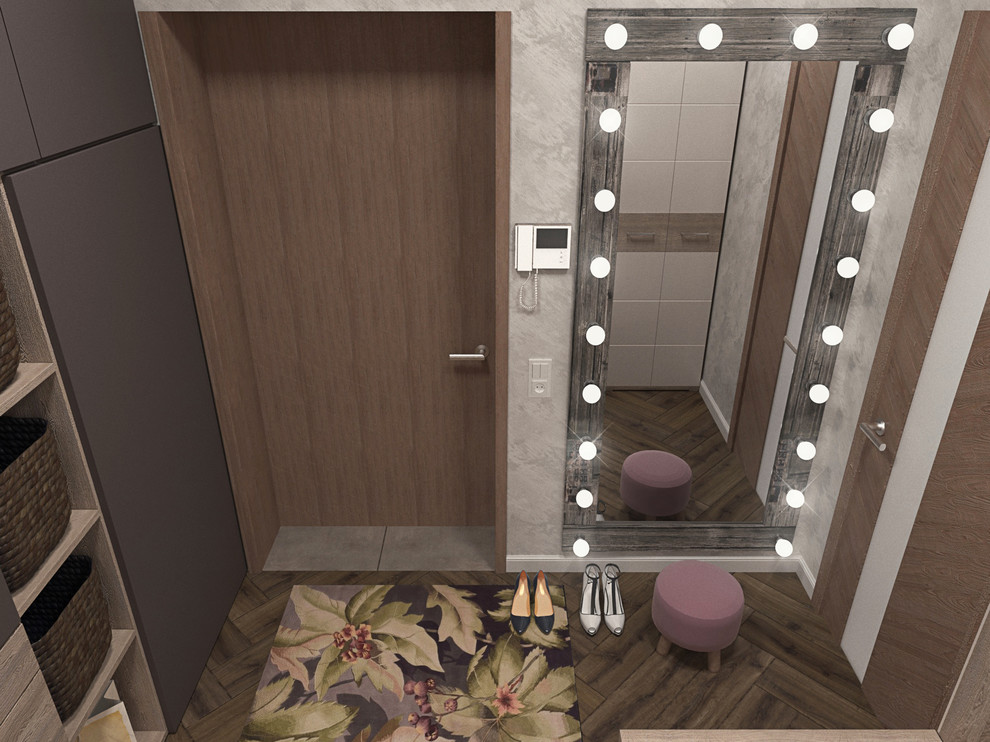 Прихожая с гостиной в однокомнатной квартире