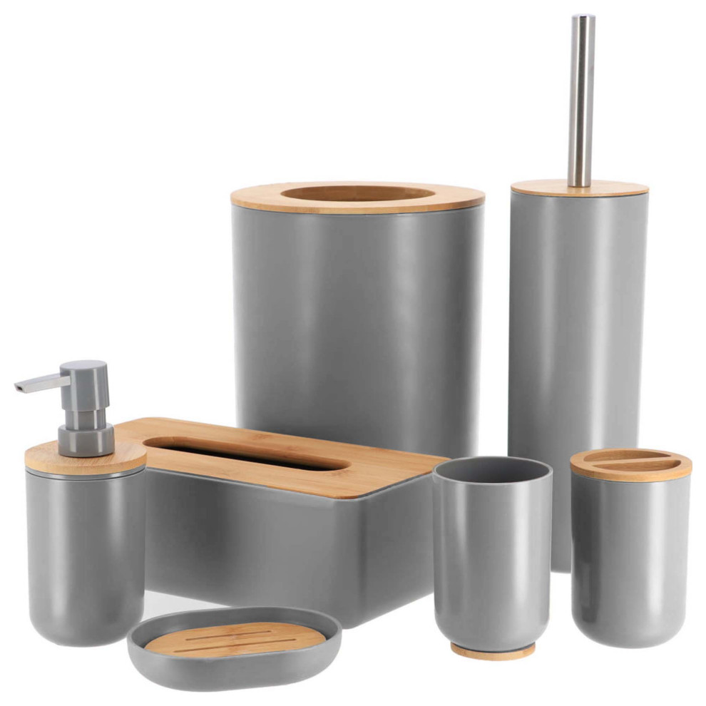 Grey Padang Bathroom Accessory Set 7-Pieces Bamboo - Transitional ...