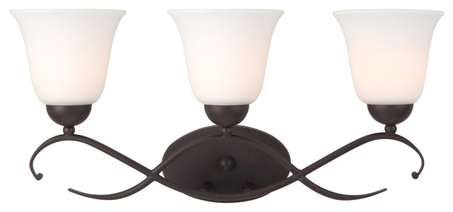 Canarm Lily 3 Lt. Vanity With Flat Opal Glass, Oil Rubbed Bronze, Easy Connect