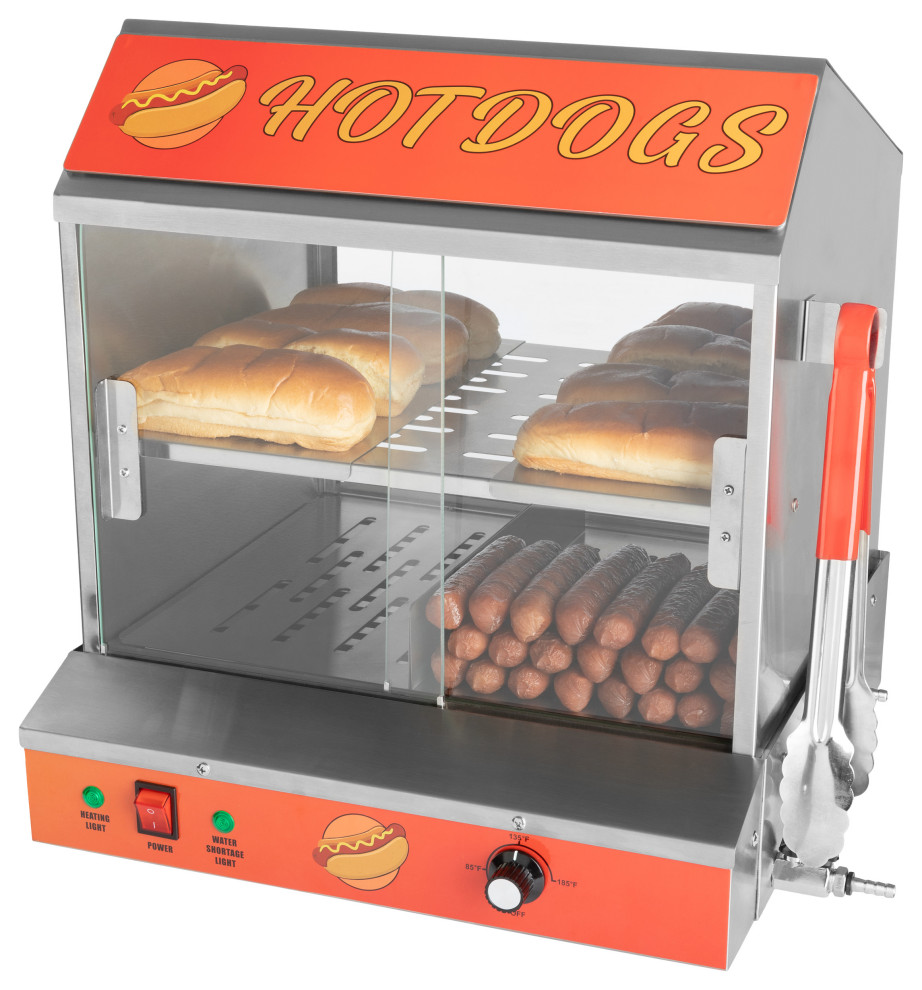 Hot Dog Machine Steamer With Bun Warmer 1200W Holds 175 Hot Dogs and 40 Buns Modern Small