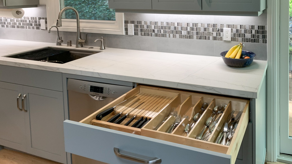 Urban Grey Kitchen Remodel with Roll-Around Island