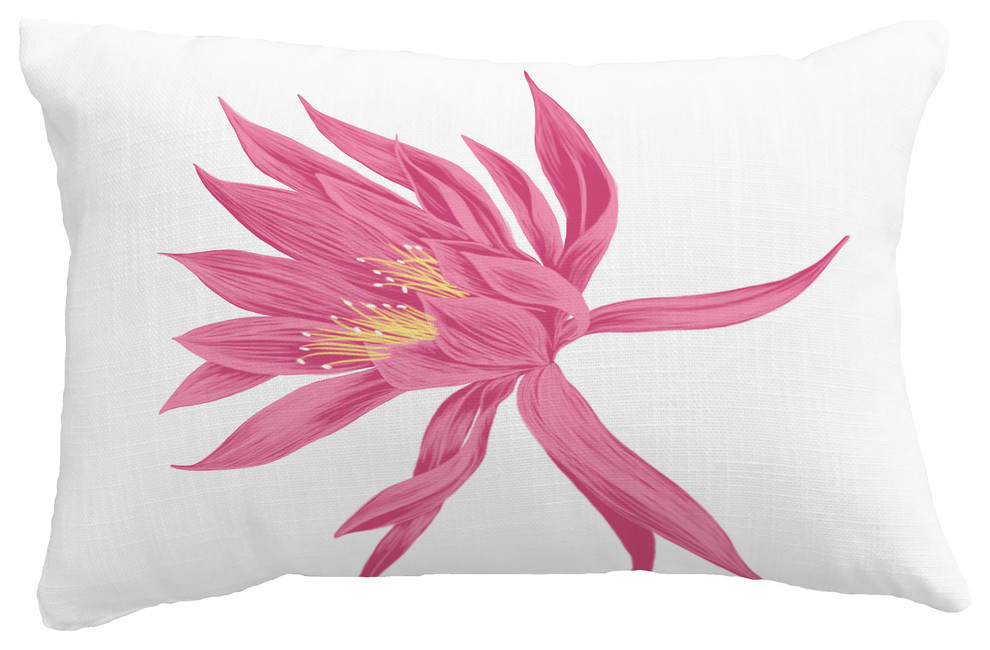 Hojaver Floral Print Throw Pillow With Linen Texture, Pink, 14"x20"