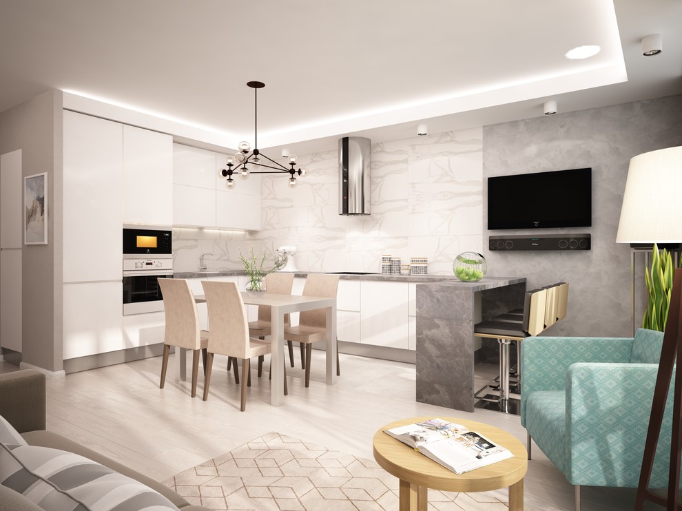 ЖК Акварели. Современный и светлый дизайн проект трехкомнатной квартиры.