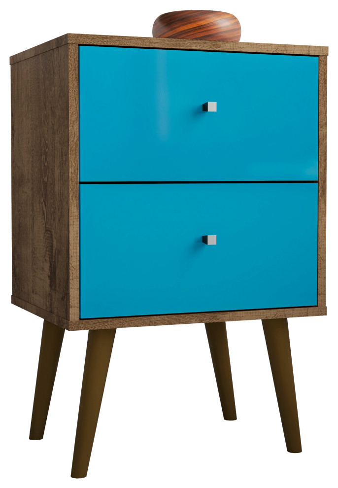 Manhattan Comfort Liberty Nightstand 2 0 In Rustic Brown And Aqua Blue 204amc93 Modern Nightstands And Bedside Tables By Gwg Outlet