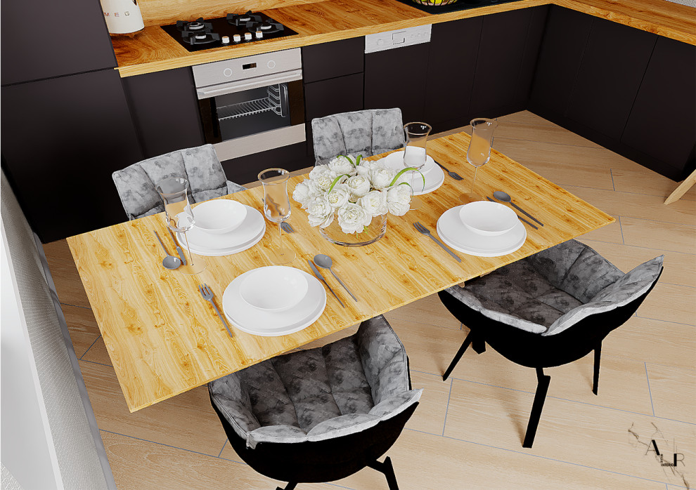 Дизайн-проект кухни-гостиной в каркасном доме