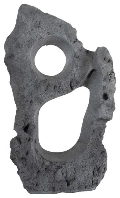 Colossal Cast Stone Sculpture, Two Holes, Charcoal Stone