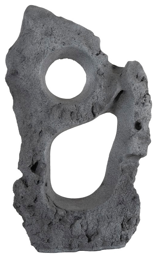 Colossal Cast Stone Sculpture, Two Holes, Charcoal Stone