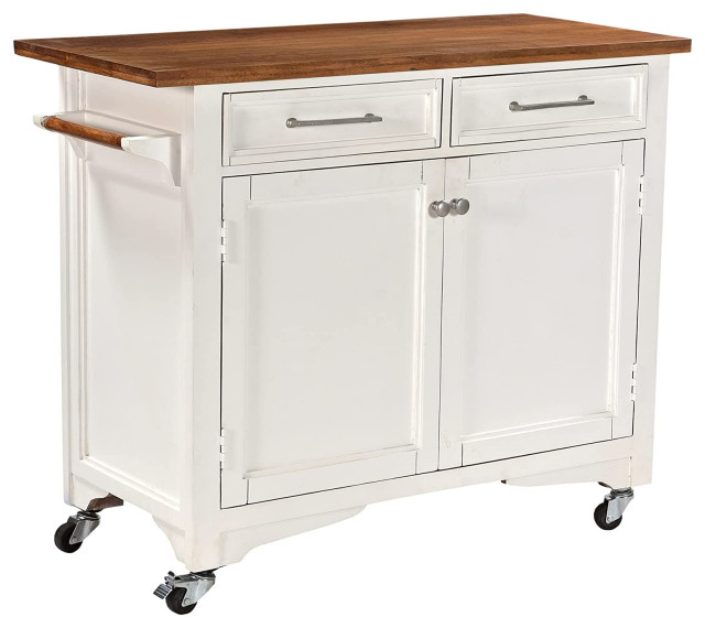 Farmhouse Kitchen Cart, Mango Wood Construction With and Drawer