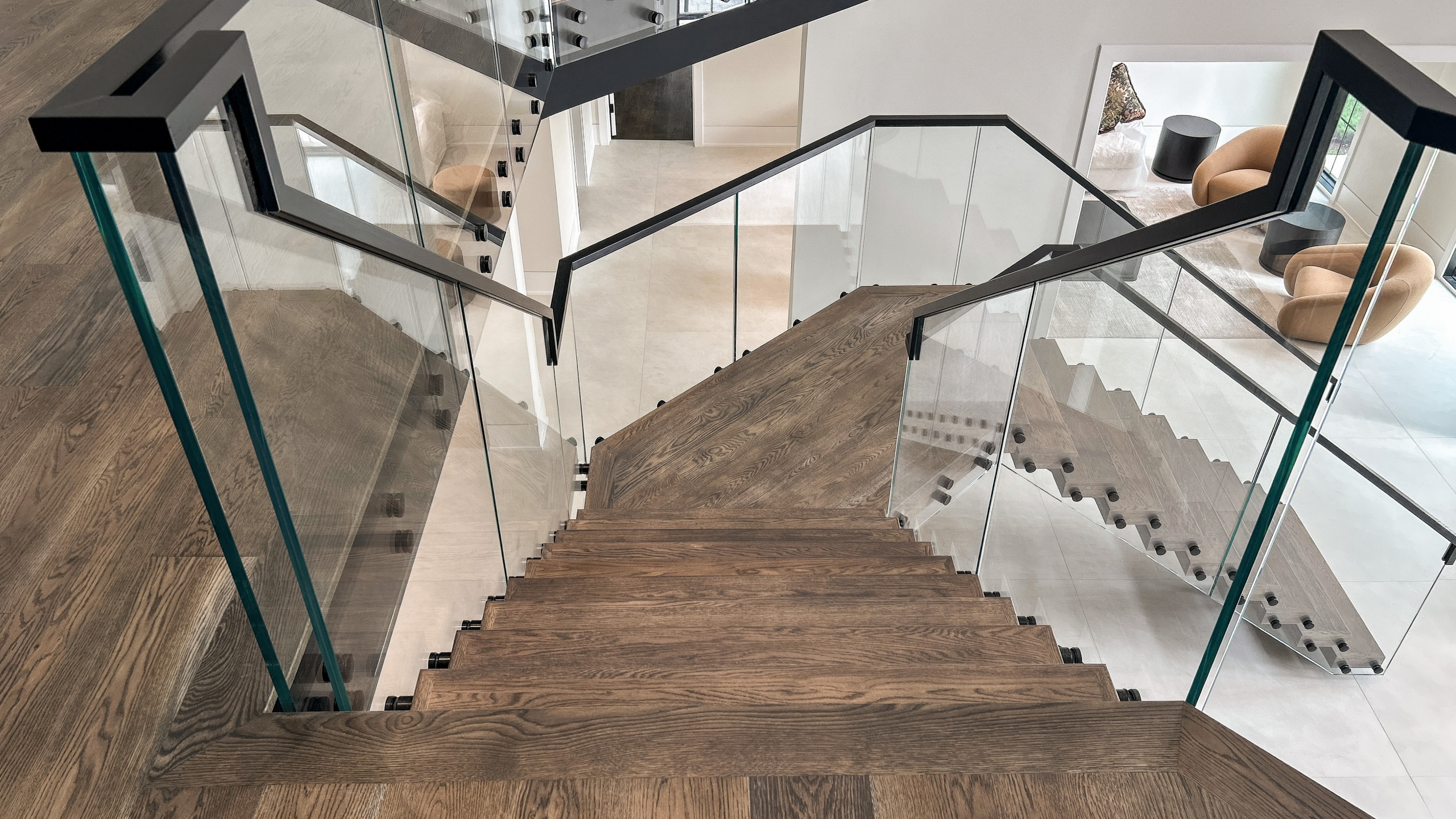 Project #159 | Modern Foyer Stair with Stand-off Glass Railing
