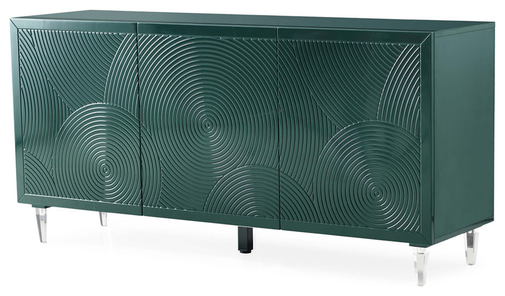 Art Deco Green Buffet, Modern Glam 3 Door Contemporary TV Sideboard Contemporary