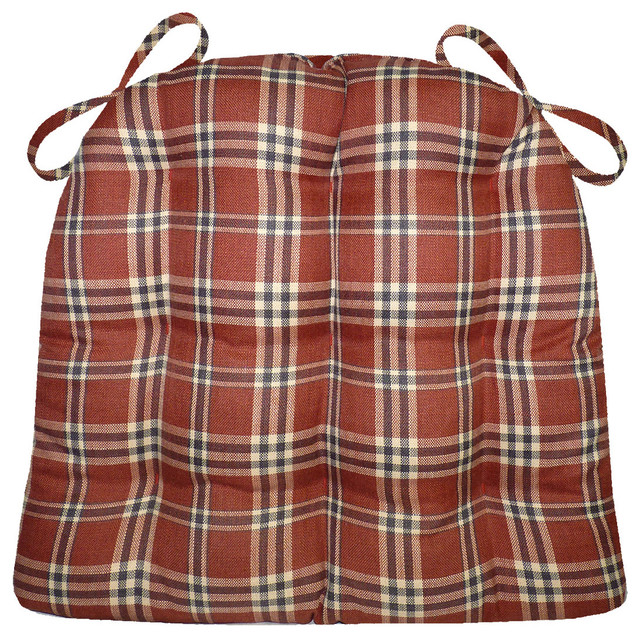 Parker Plaid Brick Red Dining Chair Pad, Latex Foam Fill Rustic