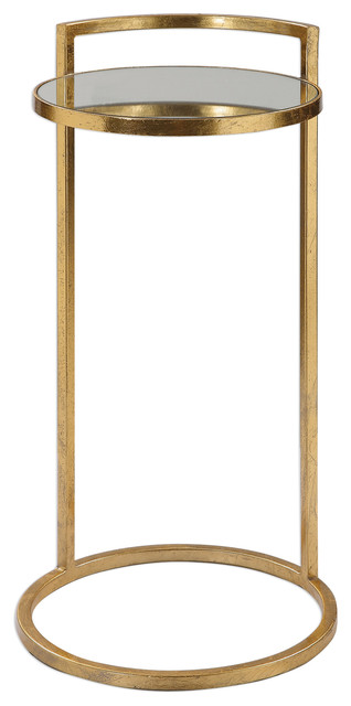 Elegant Gold Mirrored Cantilever Ring, Gold Mirrored Round Side Table
