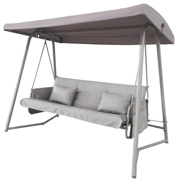 Outdoor Metal Swing Chair With Cushion and Adjustable Canopy Modern