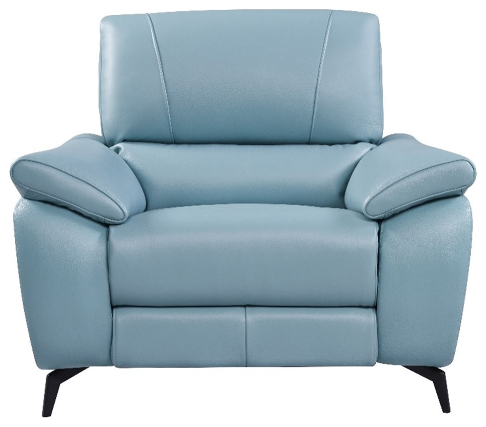 Modern Blue Leather Powered Reclining Accent Chair with USB Type C