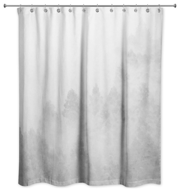 Light Gray Foggy Pine Trees 71x74 Shower Curtain