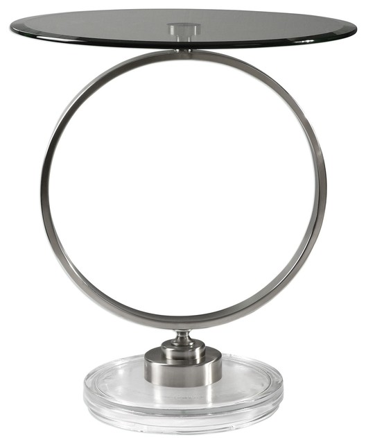 Dixon Contemporary Brushed Nickel Round Accent Table