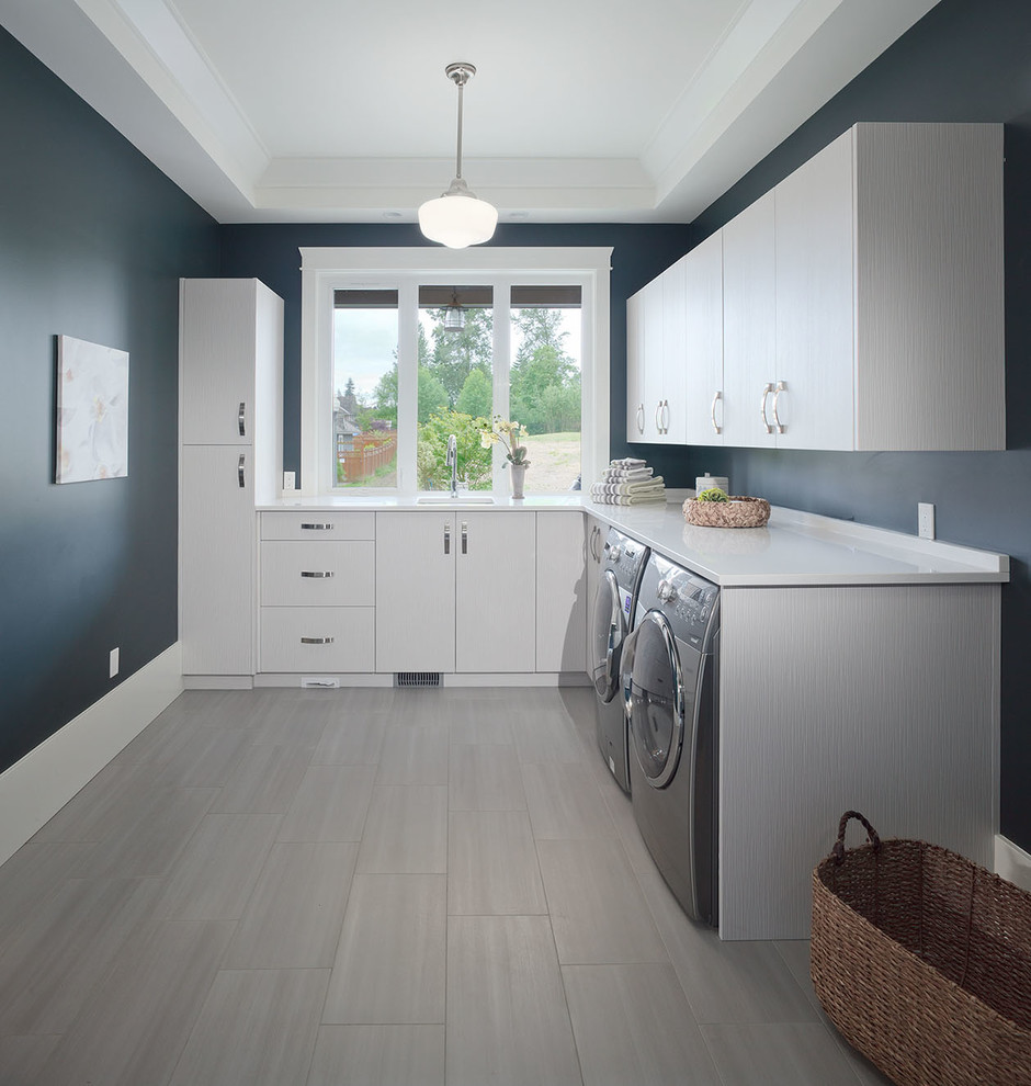 Design ideas for a contemporary laundry room in Vancouver.