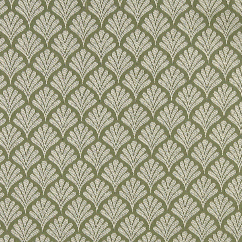 Light Green, Fan Patterned Woven Upholstery Fabric By The Yard