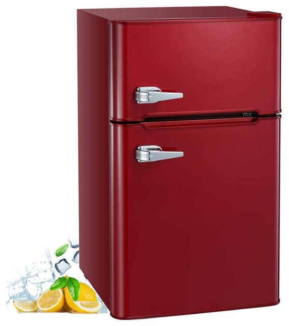 3.2 Cu.ft Compact Double Door Refrigerator and Freezer,Freestanding Mini Fridge Contemporary