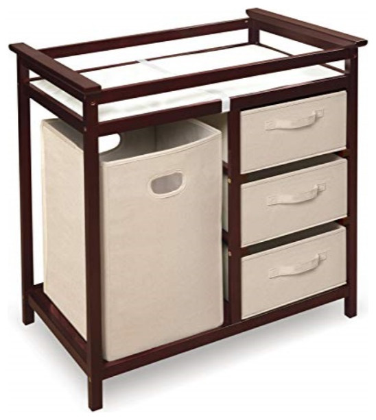 Modern Baby Changing Table with Laundry Hamper, 3 Storage Baskets, and