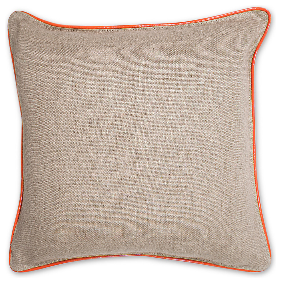 Orange Leather and Linen Pillow