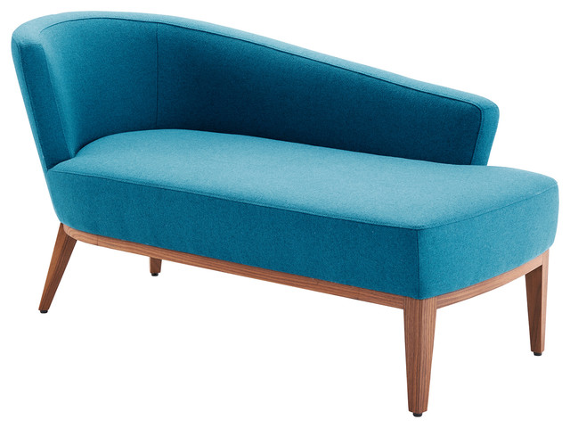 Sue Petrol Blue and Walnut Chaise Longue, Right
