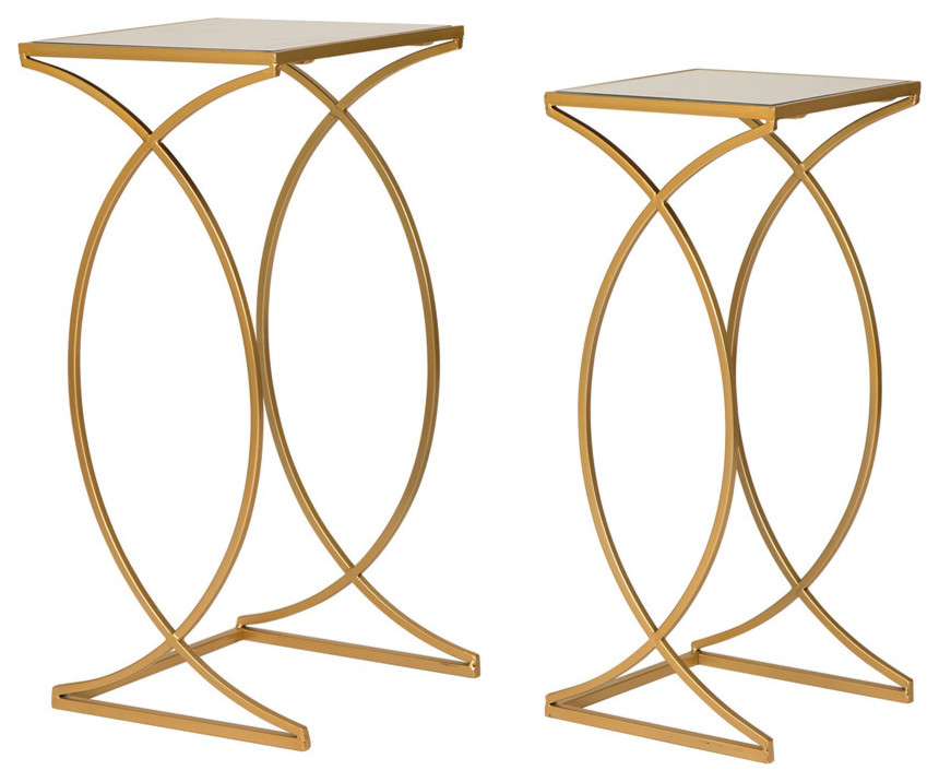 Metal With Glass Gold Accent Table 12.5"W, Set of 2