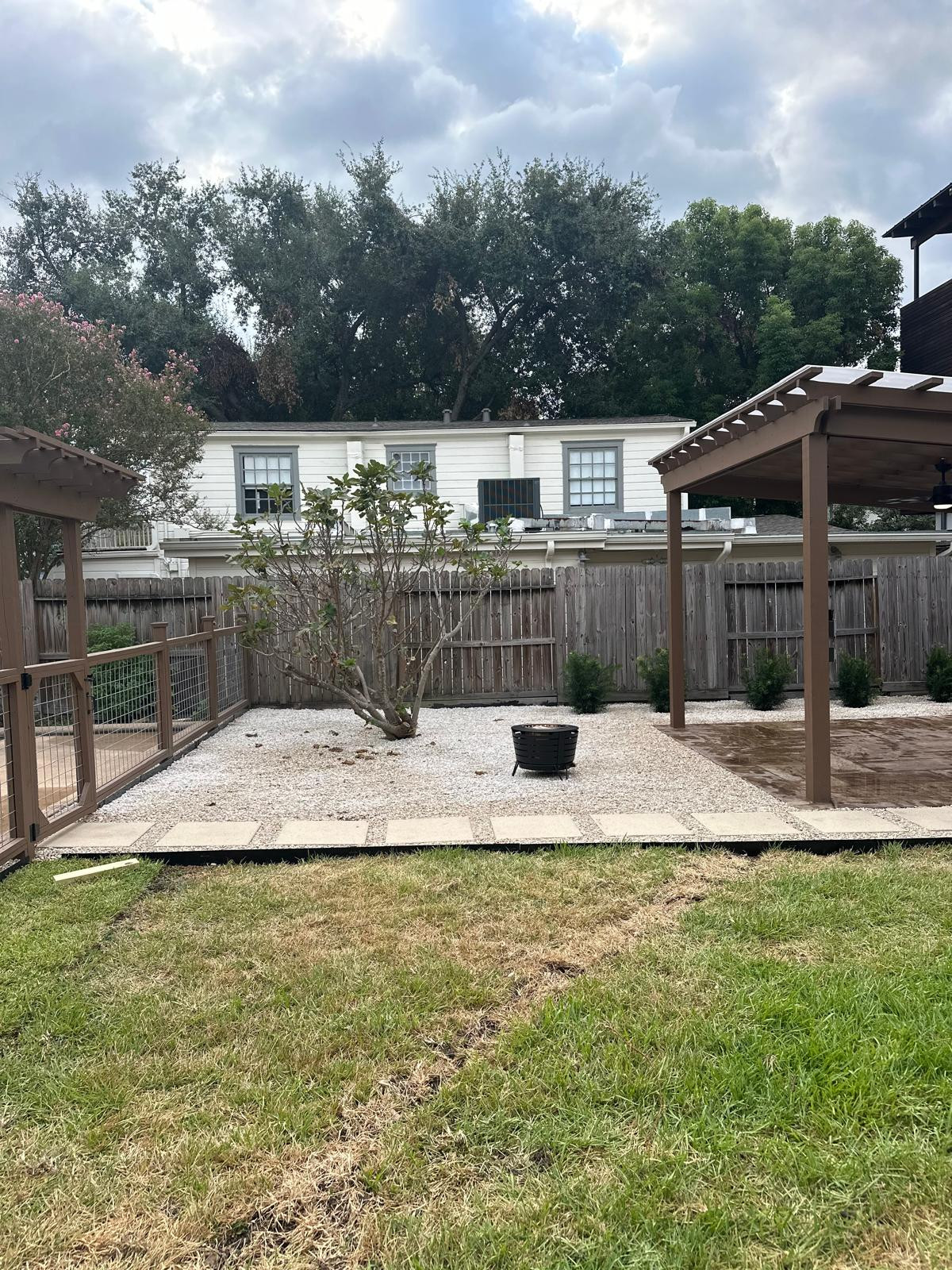 Beautiful stamped concrete patio with Pergola Cover on Haddon st!