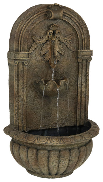 Sunnydaze Florence Electric Outdoor Wall Water Fountain, Florentine Stone