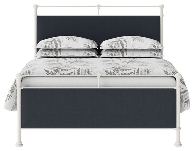 Nancy Glossy Ivory Metal Bed Navy Blue Super King