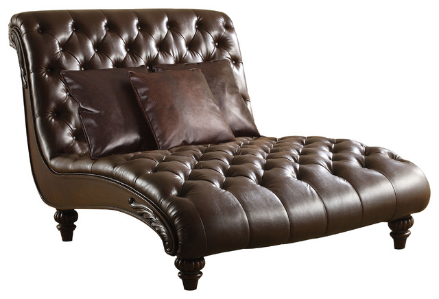 Acme Anondale Chaise With 3pillows 2 Tone Brown Pu Traditional Acme Anondale Chaise With 3pillows 2