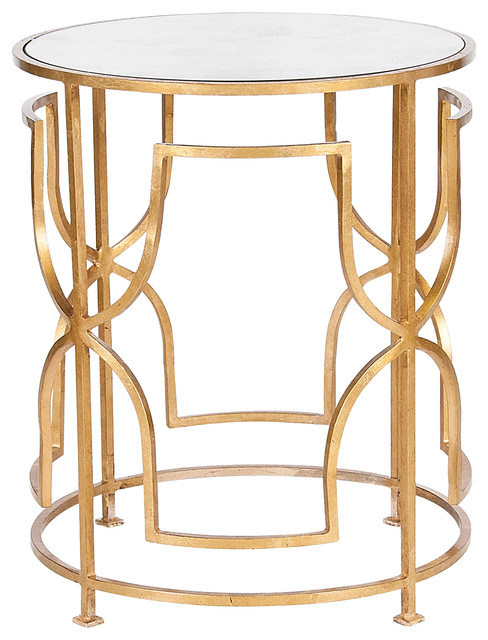 Glenda Hollywood Regency Round Gold Antique Mirror Side Table Glenda Hollywood Regency Round Gold Antique Mirror Side Table