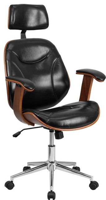 High Back Black Leather Executive Wood Swivel Office Chair