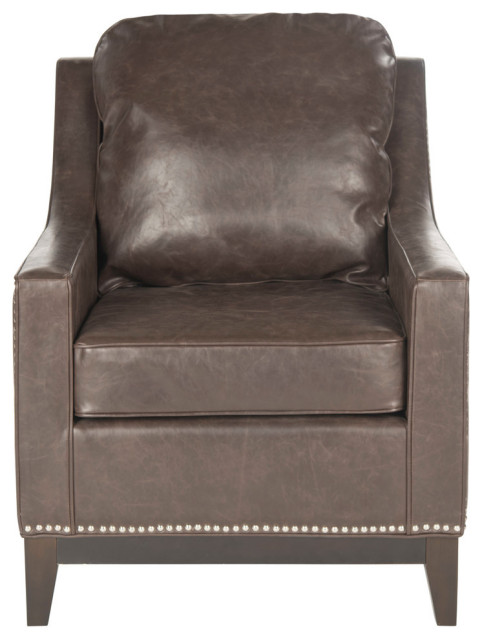 Safavieh Colton Club Chair, Antiques Brown, Espresso, Leather, With Nail Head