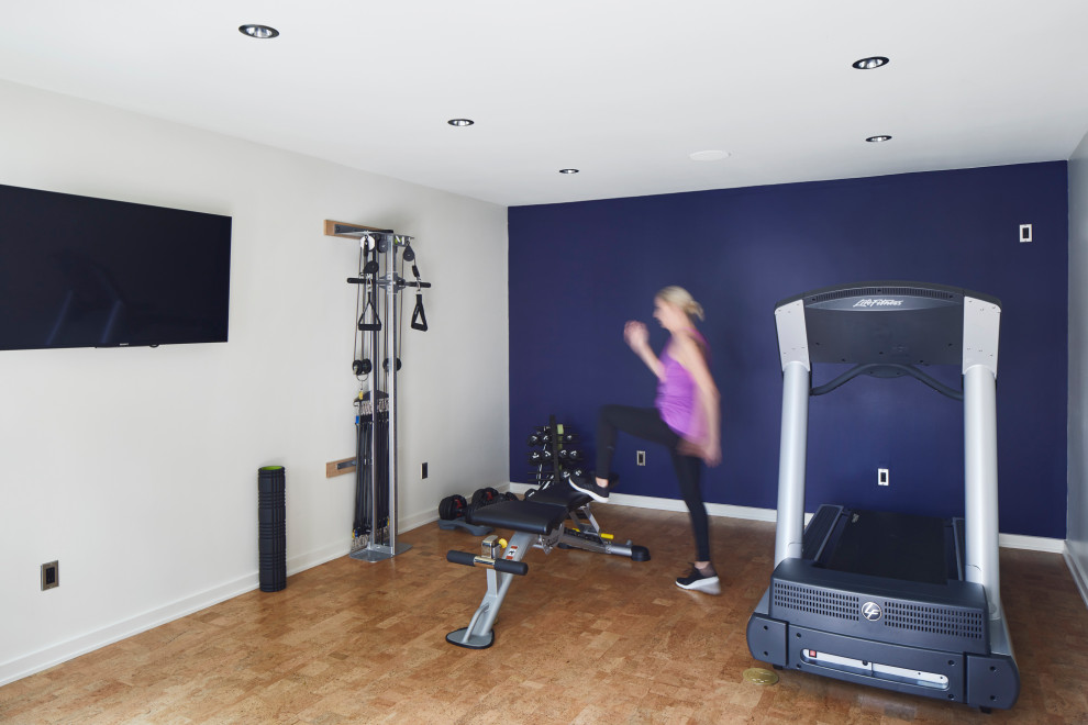 Photo of a transitional multipurpose gym in Austin with purple walls.